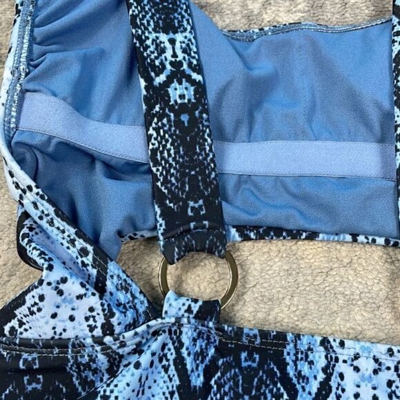 New Rachel Rachel Roy Desert Snake Cut Out One Piece Swimsuit Blue Reptile Sz S - Picture 7 of 10